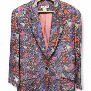 Vintage 90s Ann Taylor 100% Silk Blazer Jacket Size S Multicolor Oversized